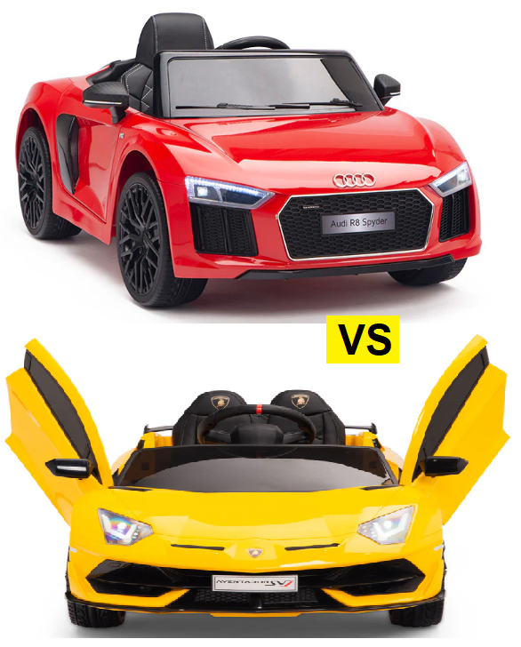 Audi R8 Ride-On Race Car vs. Toddler Lamborghini SVJ Aventador Ride-On