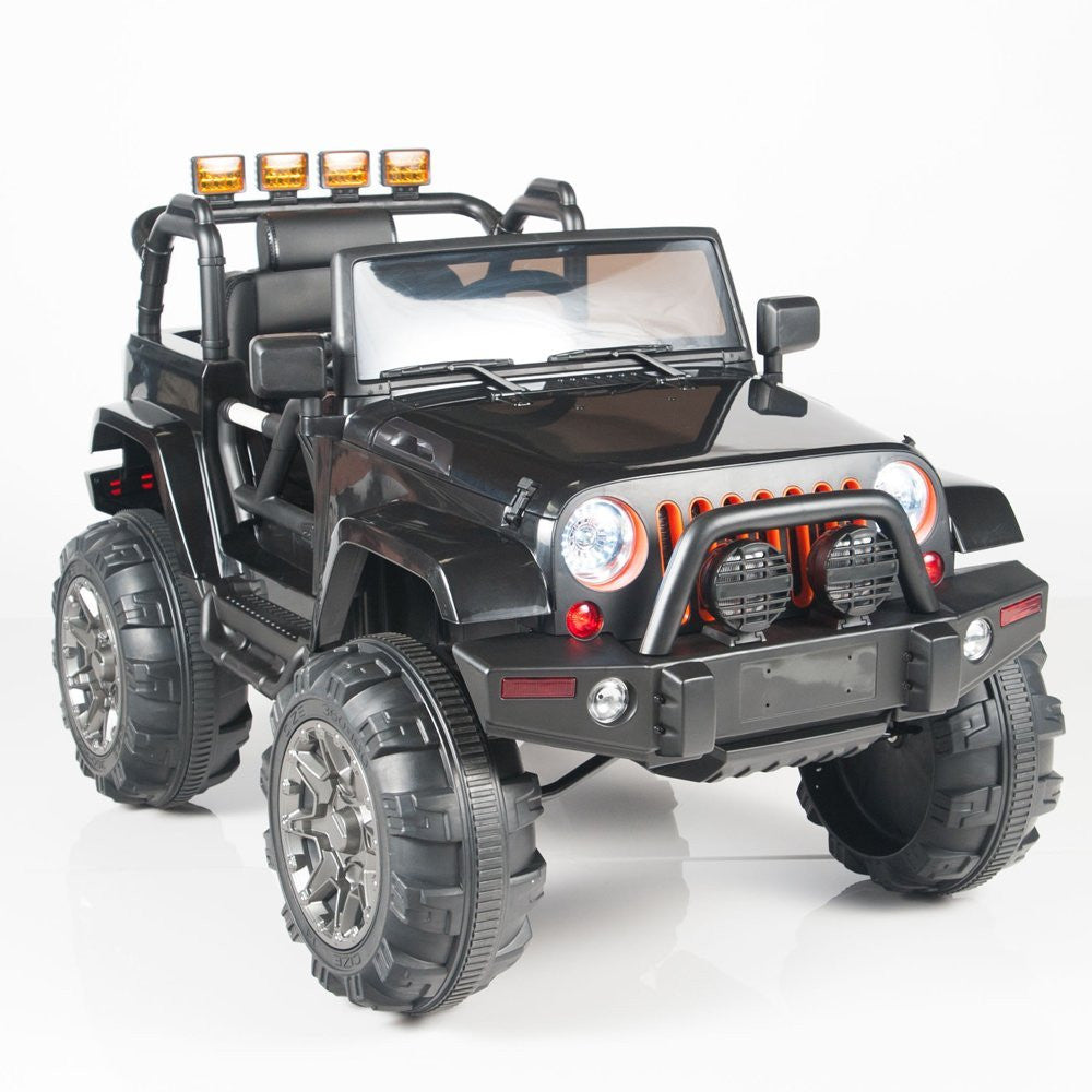 Black Jeep Wrangler-style remote control ride-on car