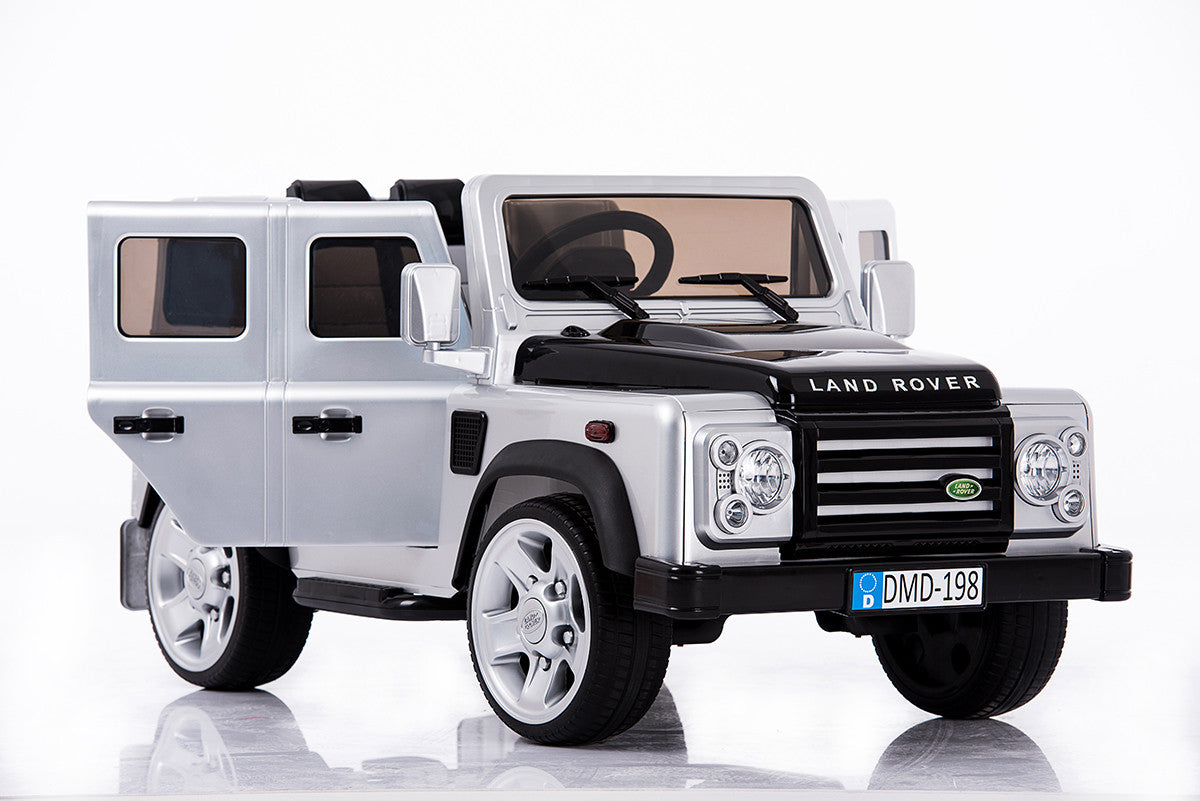 Silver Land Rover Defender toddler ride-on car