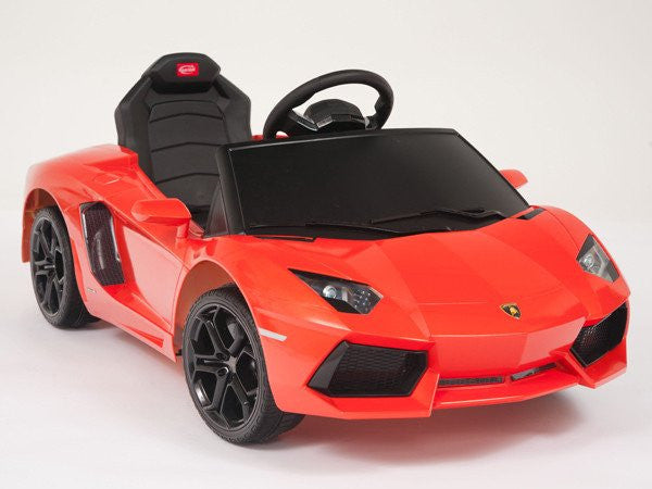 Orange Lamborghini Aventador toddler ride-on car