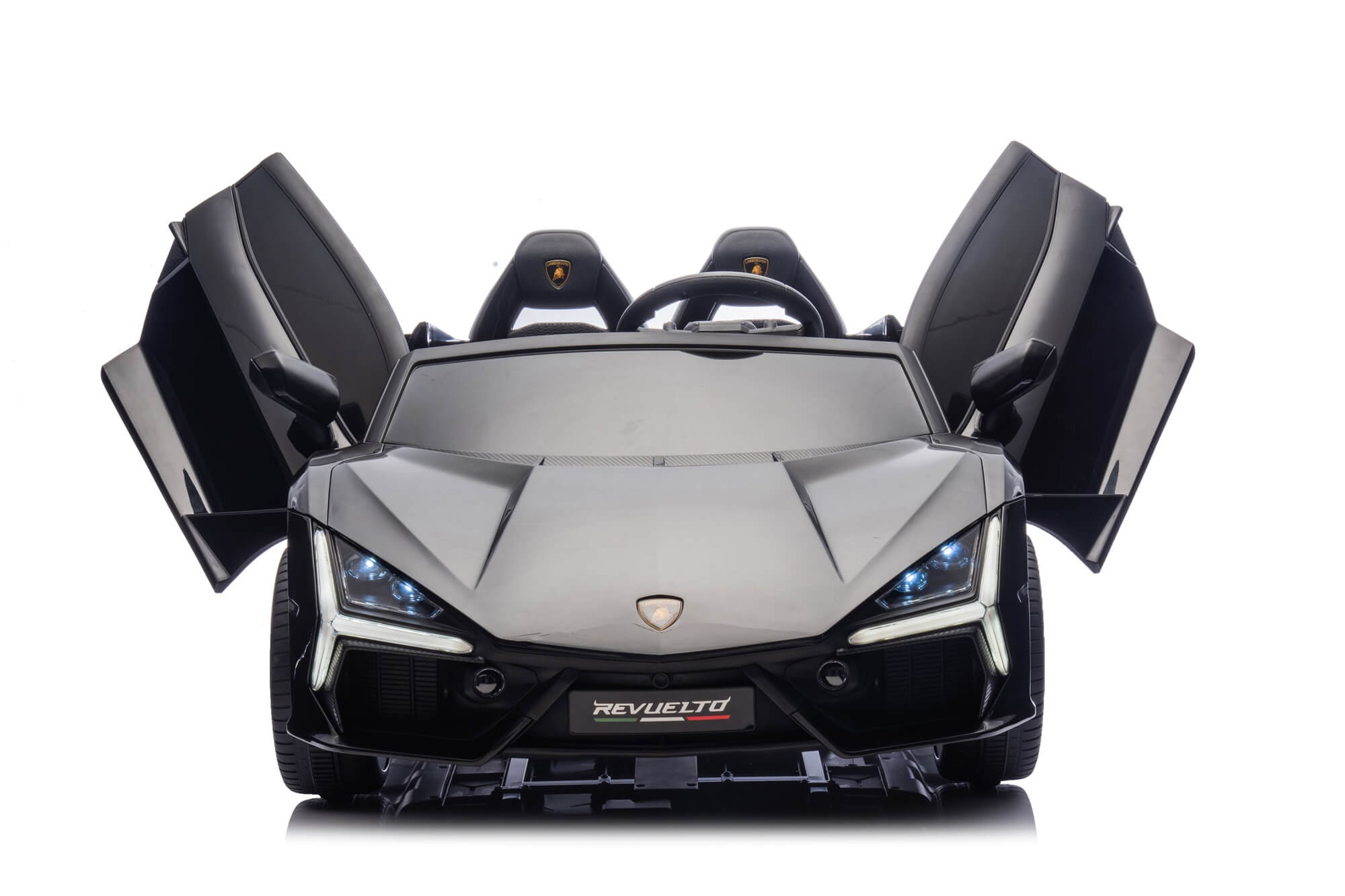 Black 24V Lamborghini Revuelto two-seater kids ride-on car