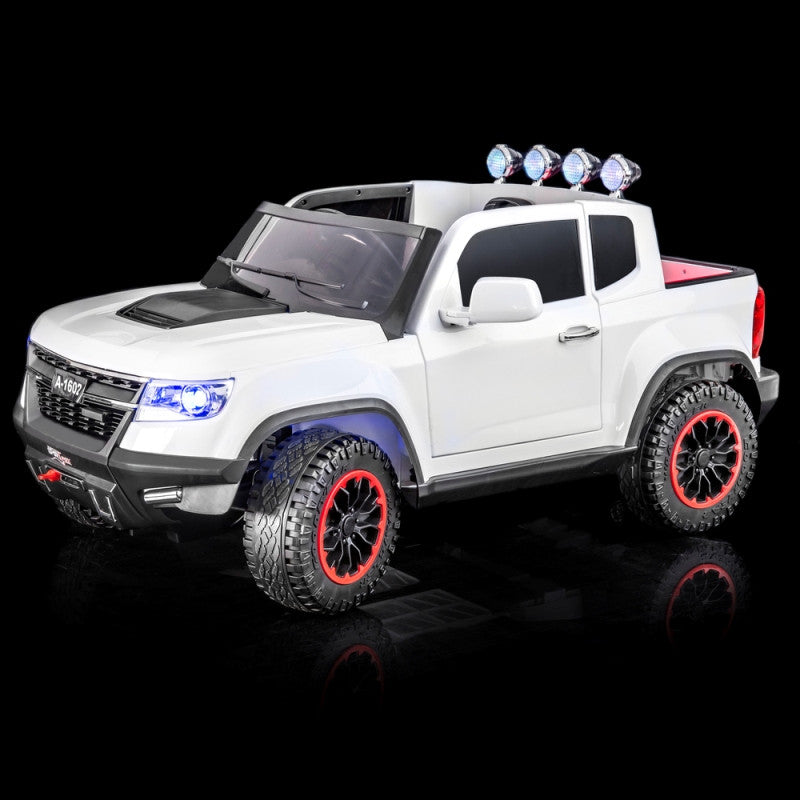 White Chevy Colorado-style toddler ride-on truck