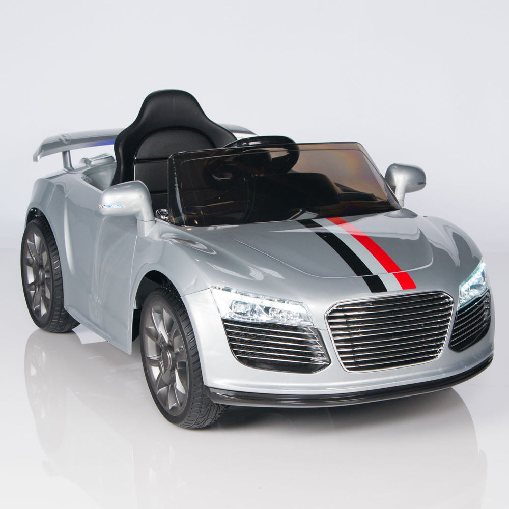 Silver toddler ride-on vehicle with rubber tires