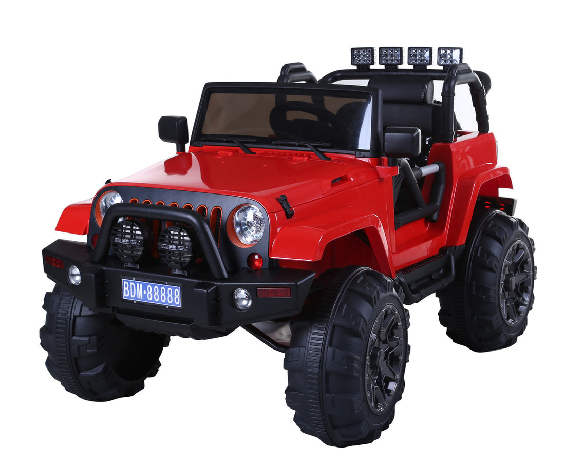 Red Jeep Wrangler-style ride-on car for Christmas