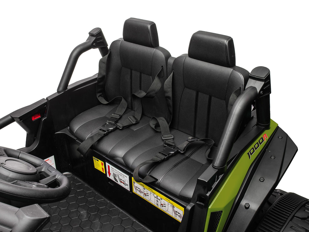 Green Honda Talon 1000R 24V kids ride-on UTV leather seat and cabin view