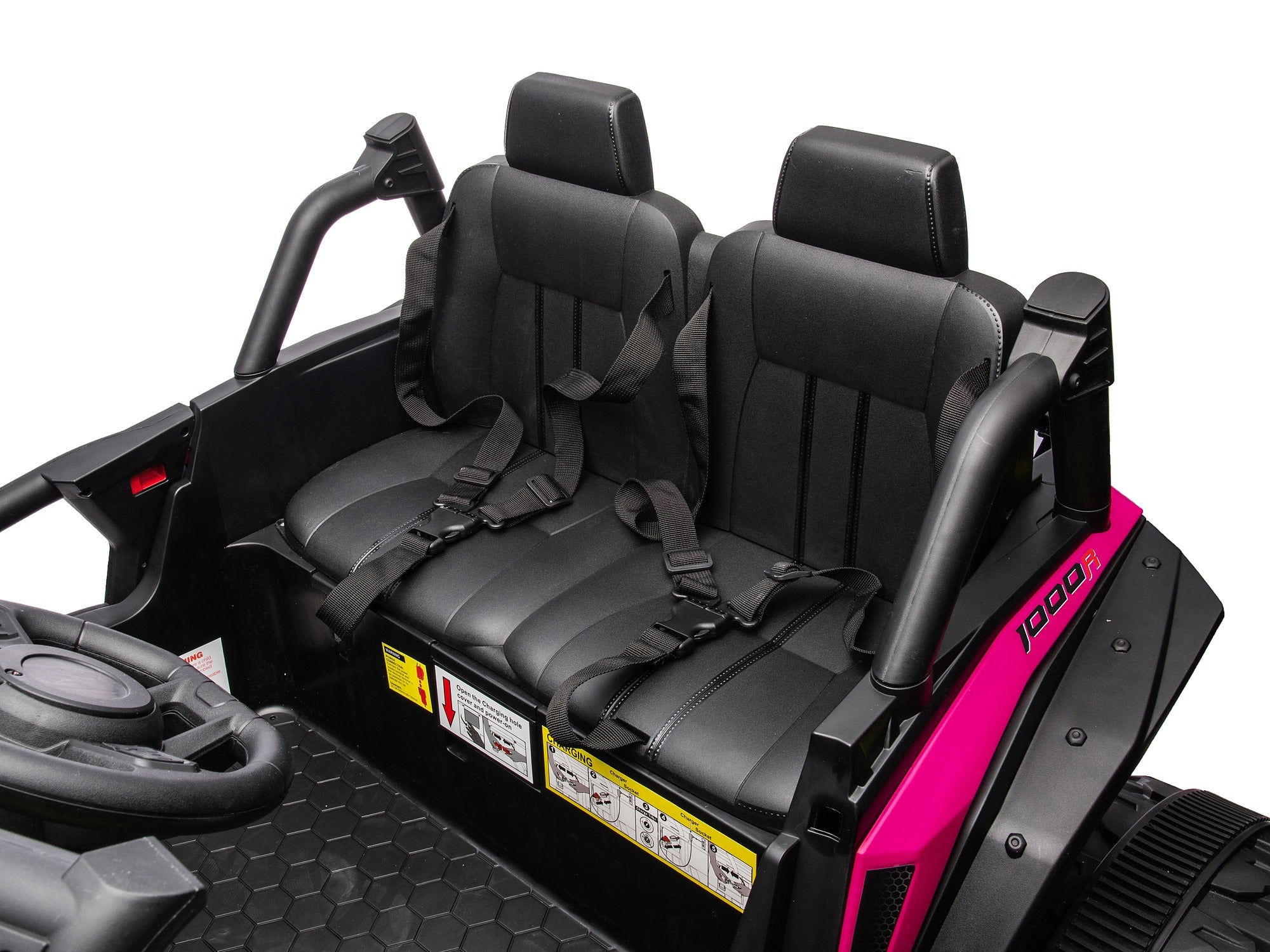 Pink Honda Talon 1000R 24V kids ride-on UTV leather seat and cabin view